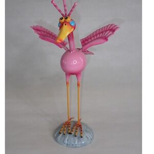 Exhart Pink Metal Flamingo Bird Garden Statue Whimsical Outdoor Decor
